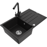 Mexen Bruno 1-bowl Granite Sink with Drainer and Duero Kitchen Faucet, Black - 6513-77-671600-70