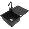 Mexen Bruno granite sink 1-bowl with drainer and kitchen faucet Duero, black - 6513-77-671600-70