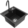 Mexen Vito granite sink 1-bowl with Telma kitchen faucet, black/silver metallic - 6503-73-670200-70