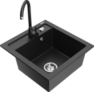 Mexen Vito 1-compartment granite sink with kitchen mixer tap Telma, Black/Silver metalik - 6503-73-670200-70