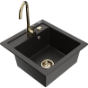 Mexen Vito granite sink with 1 basin and Telma kitchen faucet, black/gold metallic - 6503-75-670200-50