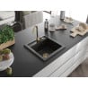 Mexen Vito 1-compartment granite sink with kitchen mixer tap Telma, Black/Metallic gold - 6503-75-670200-50