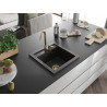 Mexen Vito granite sink with 1 basin and Telma kitchen faucet, black/gold metallic - 6503-75-670200-50