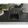 Mexen Vito 1-compartment granite sink with kitchen mixer tap Telma, Black/Metallic gold - 6503-75-670200-50