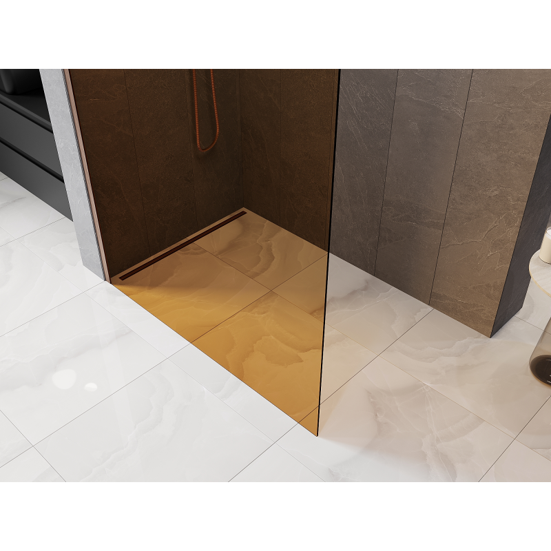 Mexen Kioto Walk-in Shower Panel 90 x 200 cm, 8 mm Bronze, Brushed Copper - 800-090-101-65-32