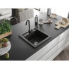 Mexen Vito granite sink single bowl with Telma kitchen faucet, black/gold metallic - 6503-75-670200-70