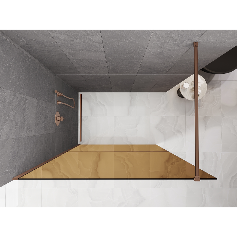 Mexen Kioto Walk-in Shower Screen 130 x 200 cm, Bronze 8 mm, Brushed Copper - 800-130-101-65-32