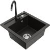 Mexen Vito granite sink 1-bowl with Telma kitchen tap, black/gold metallic - 6503-75-670200-70