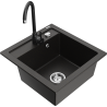 Mexen Vito granite sink single bowl with Telma kitchen faucet, black/gold metallic - 6503-75-670200-70