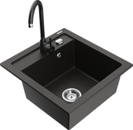 Mexen Vito granite sink single bowl with Telma kitchen faucet, black/gold metallic - 6503-75-670200-70