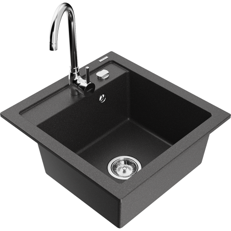 Mexen Vito granite sink 1-bowl with Telma kitchen tap, black speckled - 6503-76-670200-00
