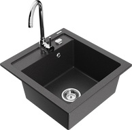 Mexen Vito granite sink 1-bowl with Telma kitchen tap, black speckled - 6503-76-670200-00
