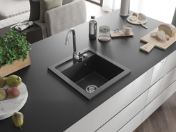 Mexen Vito granite kitchen sink 1-bowl with Telma kitchen faucet, black speckled - 6503-76-670200-00