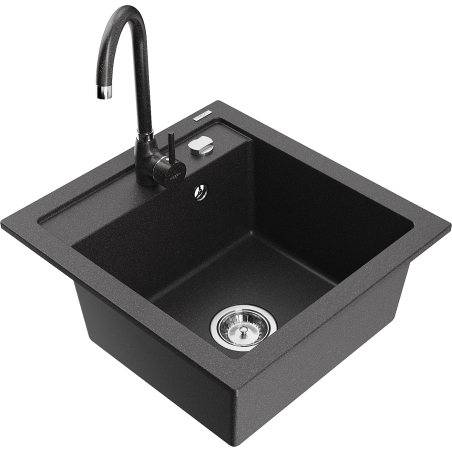 Mexen Vito granite kitchen sink 1-bowl with Telma kitchen tap, black speckled - 6503-76-670200-76