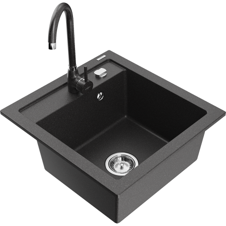 Mexen Vito granite single-bowl sink with kitchen faucet Telma, black speckled - 6503-76-670200-76