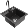 Mexen Vito granite kitchen sink 1-bowl with Telma kitchen tap, black speckled - 6503-76-670200-76