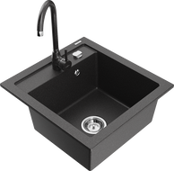 Mexen Vito granite kitchen sink 1-bowl with Telma kitchen tap, black speckled - 6503-76-670200-76