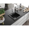 Mexen Vito 1-bowl granite sink with Telma kitchen tap, black - 6503-77-670200-00