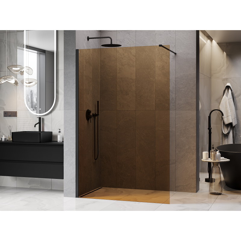 Mexen Kioto Walk-in Shower Wall 120 x 200 cm, Bronze 8 mm, Black - 800-120-101-70-32