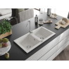 Mexen Mario 2-bowl granite sink with Telma kitchen faucet, white - 6504-20-670200-00