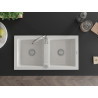 Mexen Mario 2-bowl granite sink with Telma kitchen faucet, white - 6504-20-670200-00