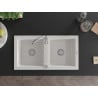 Mexen Mario granite sink 2-chamber with Telma kitchen tap, white - 6504-20-670200-00