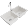 Mexen Mario 2-bowl granite sink with Telma kitchen faucet, white - 6504-20-670200-00