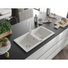 Mexen Mario 2-bowl granite sink with Telma kitchen faucet, white - 6504-20-670200-20