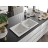 Mexen Mario granite sink 2-chamber with Telma kitchen tap, white - 6504-20-670200-20