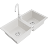 Mexen Mario 2-bowl granite sink with Telma kitchen faucet, white - 6504-20-670200-20