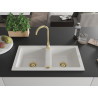 Mexen Mario granite double-bowl sink with Telma kitchen faucet, white - 6504-20-670200-50