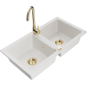 Mexen Mario 2-compartment granite sink with a kitchen mixer tap Telma, White - 6504-20-670200-50