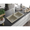 Mexen Mario 2-bowl granite sink with Telma kitchen faucet, beige - 6504-69-670200-69