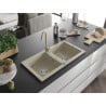 Mexen Mario granite kitchen sink, 2-basin with Telma kitchen tap, beige - 6504-69-670200-69