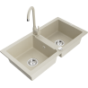 Mexen Mario 2-bowl granite sink with Telma kitchen faucet, beige - 6504-69-670200-69