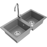Mexen Mario 2-bowl granite sink with Telma kitchen tap, grey - 6504-71-670200-00