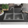 Mexen Mario granite kitchen sink 2-bowl with Telma kitchen faucet, gray - 6504-71-670200-71