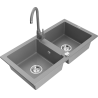 Mexen Mario granite 2-bowl sink with Telma kitchen tap, grey - 6504-71-670200-71