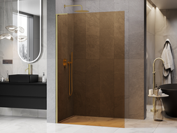 Mexen Kioto L Walk-in Shower Screen 100 x 200 cm, Bronze, Brushed Gold - 800-100-103-55-32