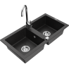 Mexen Mario 2-compartment granite sink with a kitchen mixer tap Telma, Black/Silver - 6504-73-670200-00