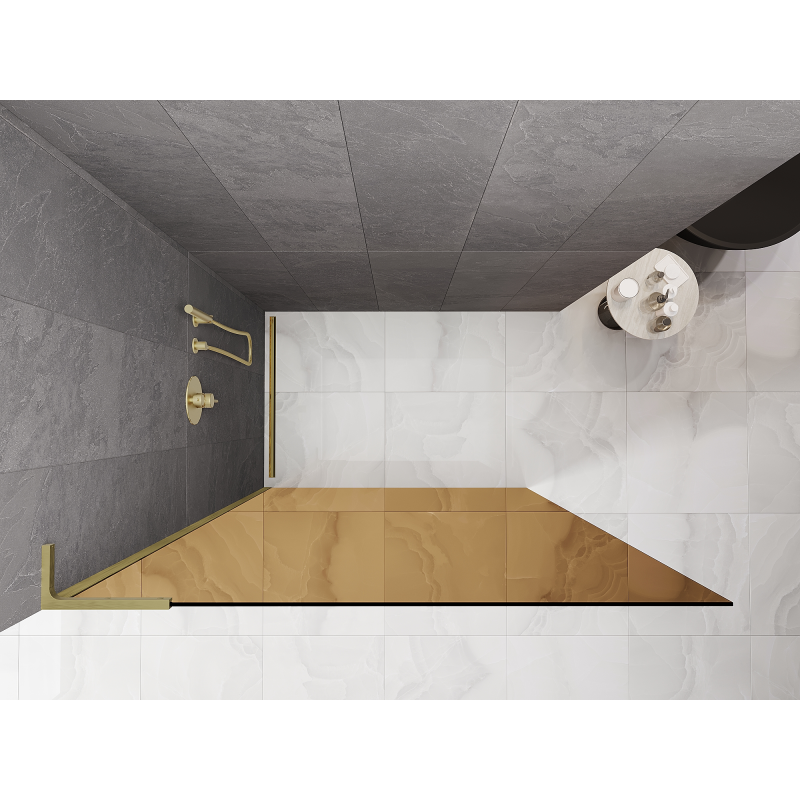 Mexen Kioto L Walk-in shower wall 120 x 200 cm, brown, brushed gold - 800-120-103-55-32