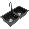 Mexen Mario 2-compartment granite sink with a kitchen mixer tap Telma, Black/Silver - 6504-73-670200-70