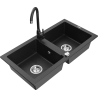 Mexen Mario granite double-bowl kitchen sink with Telma faucet, black/silver - 6504-73-670200-70