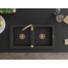 Mexen Mario Granite Sink 2-Chamber with Telma Kitchen Tap, Black/Gold - 6504-75-670200-50