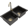 Mexen Mario 2-compartment granite sink with a kitchen mixer tap Telma, Black/Gold - 6504-75-670200-50