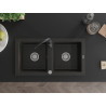 Mexen Mario granite sink 2-bowl with Telma kitchen faucet, black/gold - 6504-75-670200-70