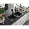 Mexen Mario granite sink 2-bowl with Telma kitchen faucet, black/gold - 6504-75-670200-70
