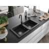 Mexen Mario granite sink 2-bowl with Telma kitchen tap, black/gold - 6504-75-670200-70