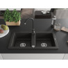 Mexen Mario granite sink 2-bowl with Telma kitchen faucet, black/gold - 6504-75-670200-70