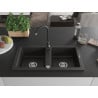 Mexen Mario granite sink 2-bowl with Telma kitchen tap, black/gold - 6504-75-670200-70